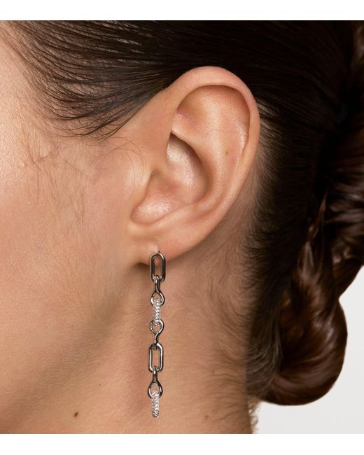 Astrid & Miyu White Rhodium-Plated Pavé Chain Link Drop Stud Earrings
