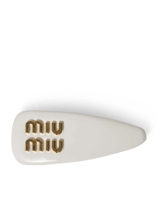 Miu Miu White Leather Logo Hair Clip