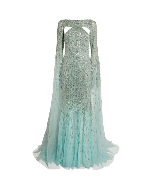 Georges Hobeika Green Sequin Open-back Gown
