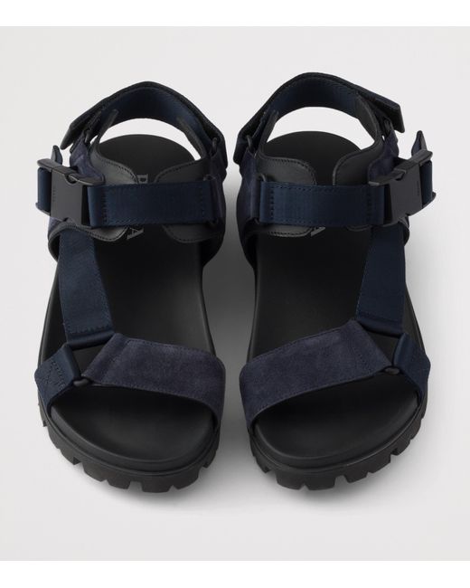Prada Blue Suede And Woven Tape Sandals for men