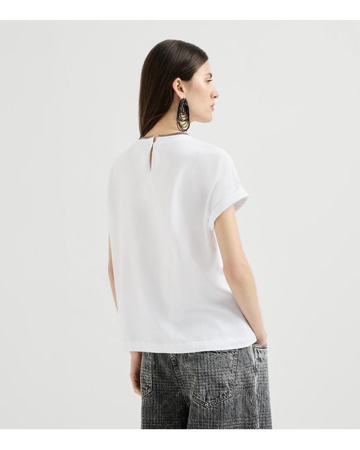 Brunello Cucinelli White Stretch-Cotton Monili-Detail T-Shirt