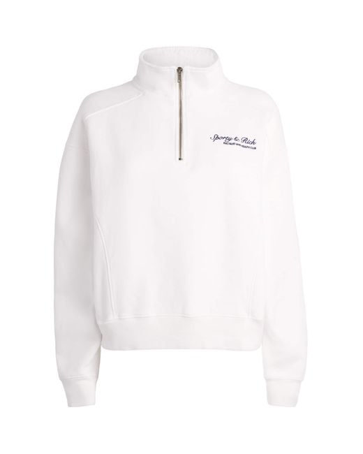 Sporty & Rich White Embroidered Syracuse Quarter-Zip Sweatshirt