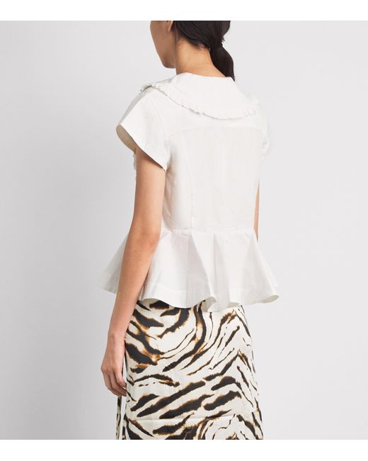 Ganni White Cotton Bow-Detail Peplum Blouse