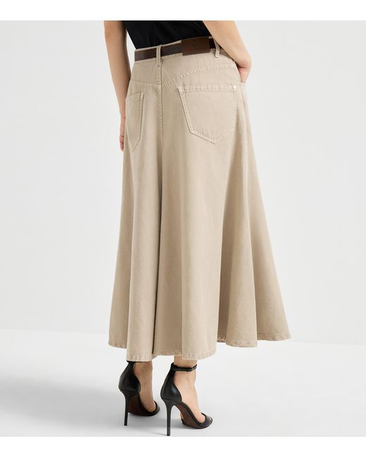 Brunello Cucinelli Natural Cotton-Linen Midi Skirt