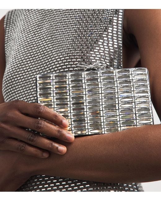 Self-Portrait Metallic Crystal Rectangular Clutch Bag