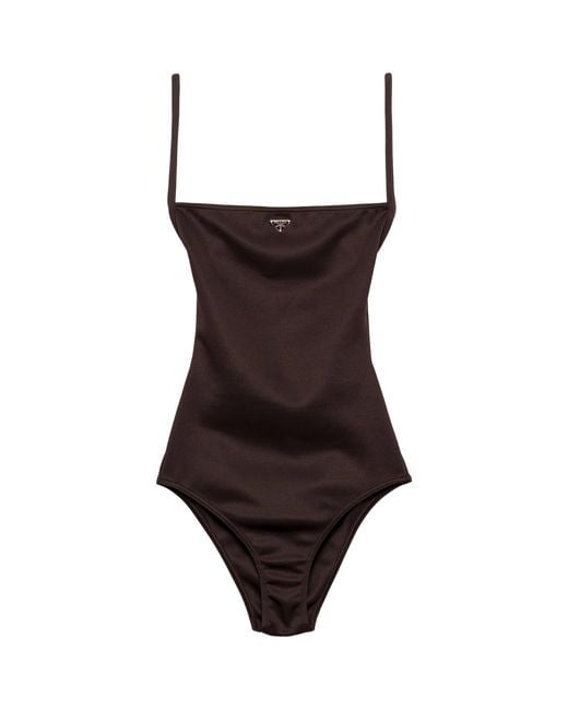 Prada Brown Backless Logo Swimsuit