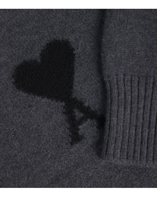 AMI Blue Wool Logo Sweater for men