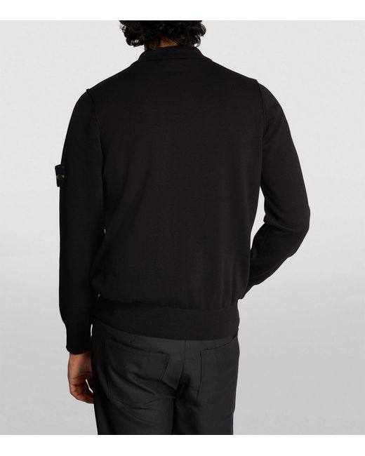Stone Island Black Cotton Knitted Polo Shirt for men