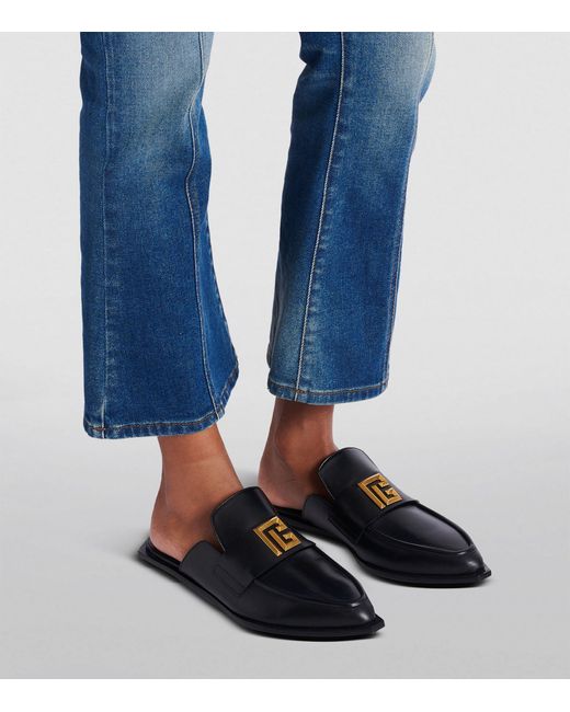 Balmain Black Leather Ana Backless Loafers