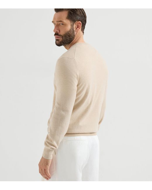 Brunello Cucinelli White Cashmere Crew-Neck Sweater for men