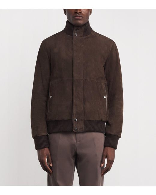 Paul & Shark Brown Aqualeather Suede Bomber Jacket for men