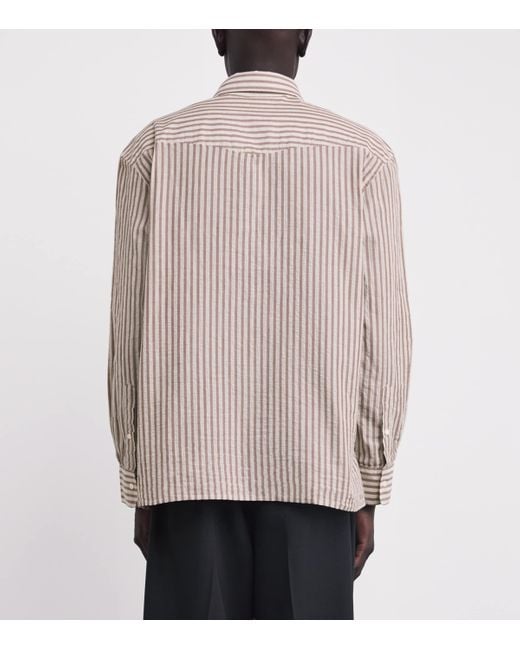 Officine Generale White Cotton Stripe Gad Shirt for men
