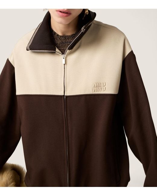 Miu Miu Brown Two-Tone Zip-Up Bomber Jacket
