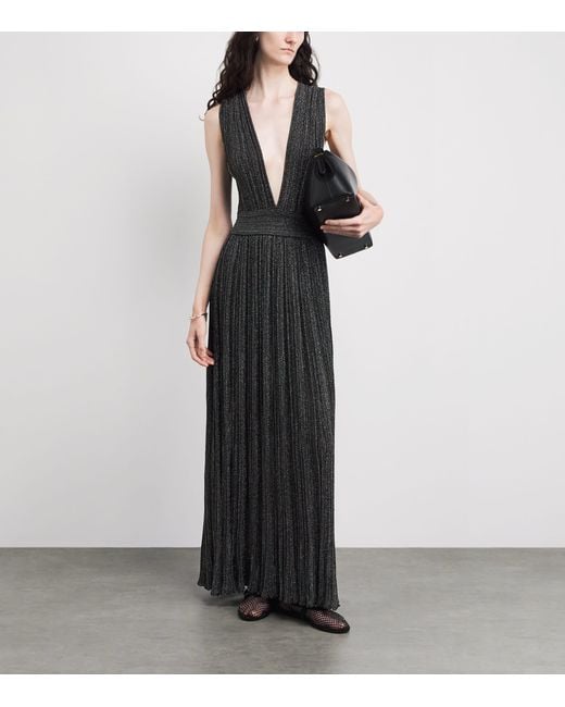 Valentino Black Knit Metallic V-Neck Maxi Dress