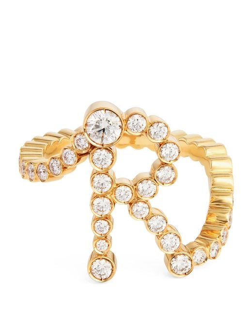 Sophie Bille Brahe Metallic And Diamond Ensemble 'R' Ring