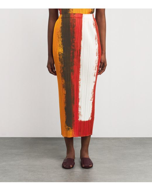Pleats Please Issey Miyake Red Jump Midi Skirt