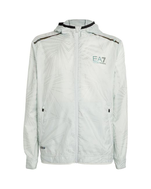 EA7 White Patterned Logo Zip-up Jacket for men