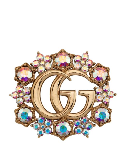 Gucci Metallic Double G Floral Brooch