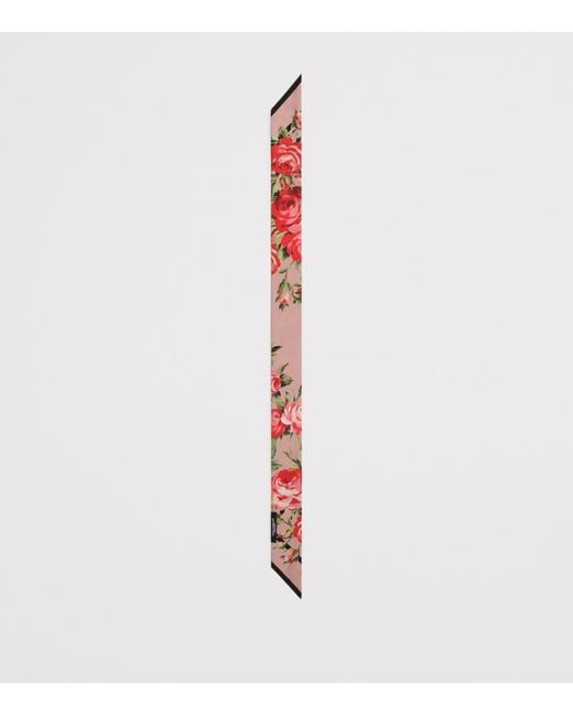 Dolce & Gabbana White Silk Floral Skinny Scarf