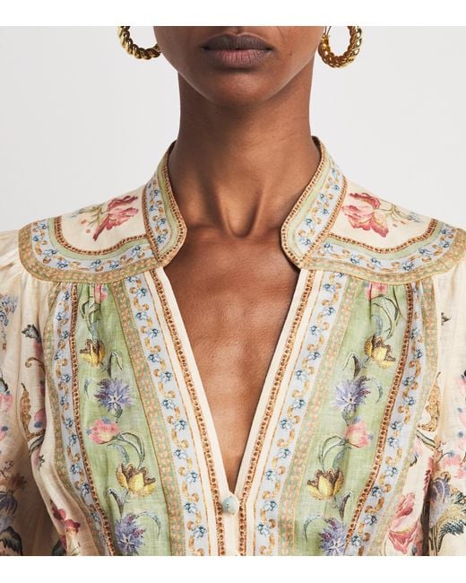 Zimmermann Natural Linen Roselight Plunge Mini Dress
