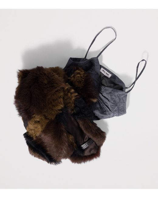 Miu Miu Black Shearling Patchwork Stole
