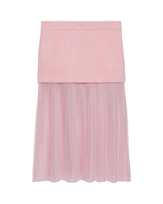 Gucci Pink Tweed Layered Midi Skirt
