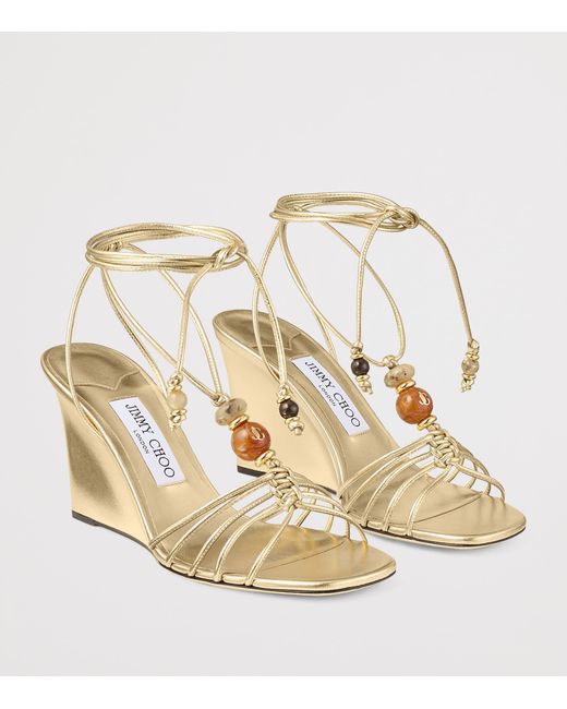 Jimmy Choo Lova 85 Metallic Leather Wedge Sandals