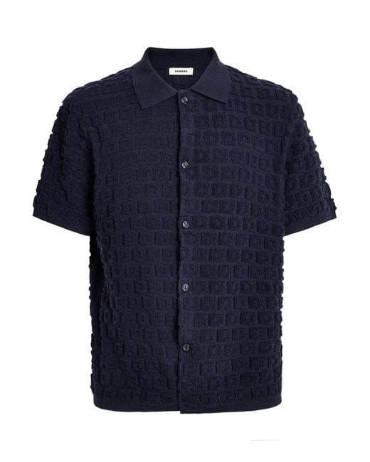 Sandro Blue Terry Knit Jacqaurd Short-Sleeve Shirt for men