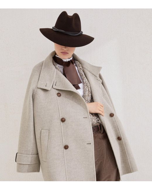 Brunello Cucinelli Natural Virgin Wool-Cashmere Pea Coat