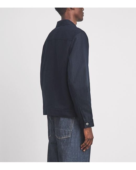 Vince Blue Cotton-Linen Trucker Overshirt for men