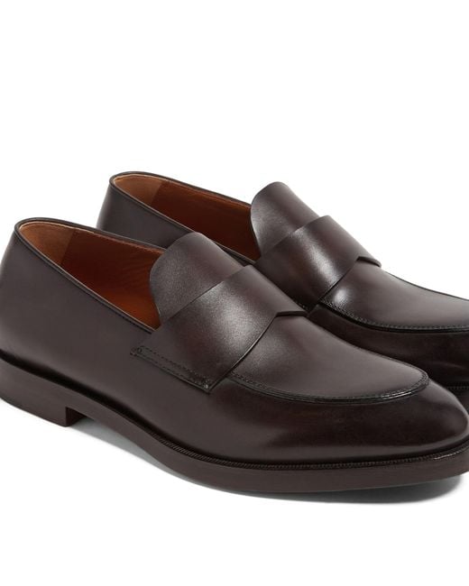 Zegna Brown Leather Torino Loafers for men