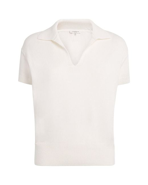 Lafayette 148 New York White Cotton-Silk Open-Collar Polo Shirt