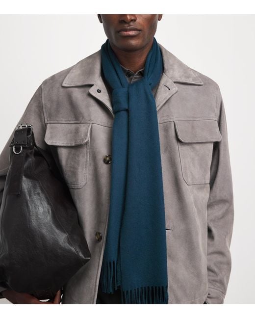 Johnstons Blue Natural Cashmere Scarf for men