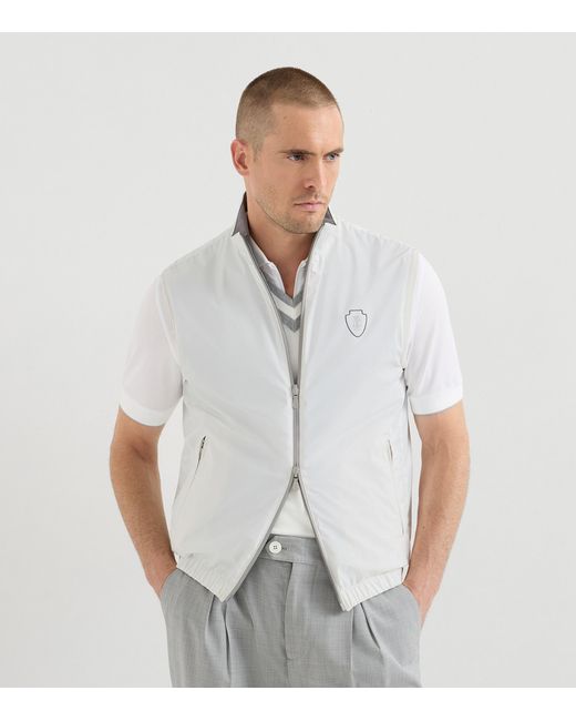 Brunello Cucinelli White Water-Resistant Crest Reversible Gilet for men