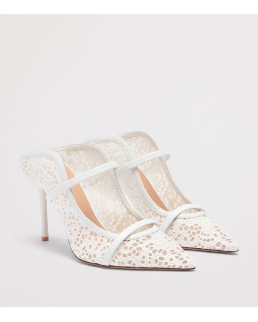 Malone Souliers White Broderie And Mesh Maureen Heeled Mules 85