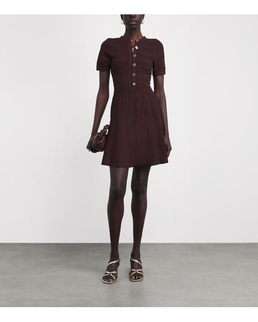 Sandro Brown Knitted Button-Up Mini Dress