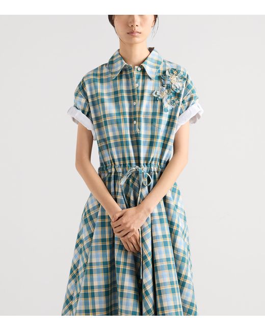 Prada Blue Cotton Check Shirt Dress