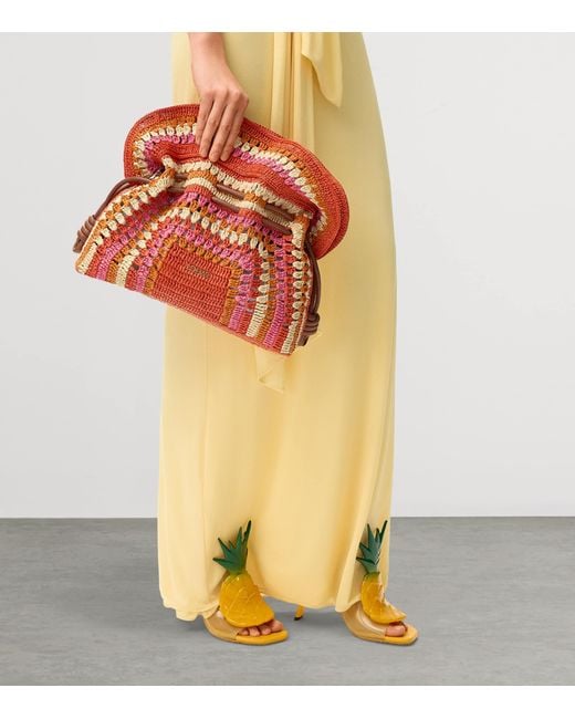 Loewe Red X Paula's Ibiza Medium Raffia Flamenco Clutch Bag