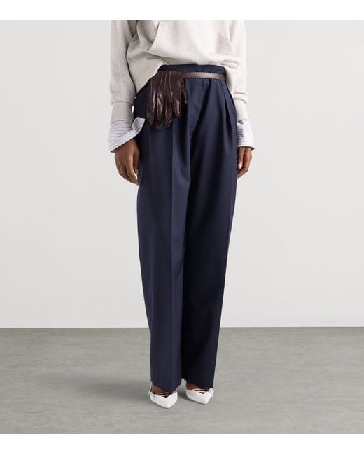 Prada Blue Wool-Mohair Wide-Leg Trousers for men