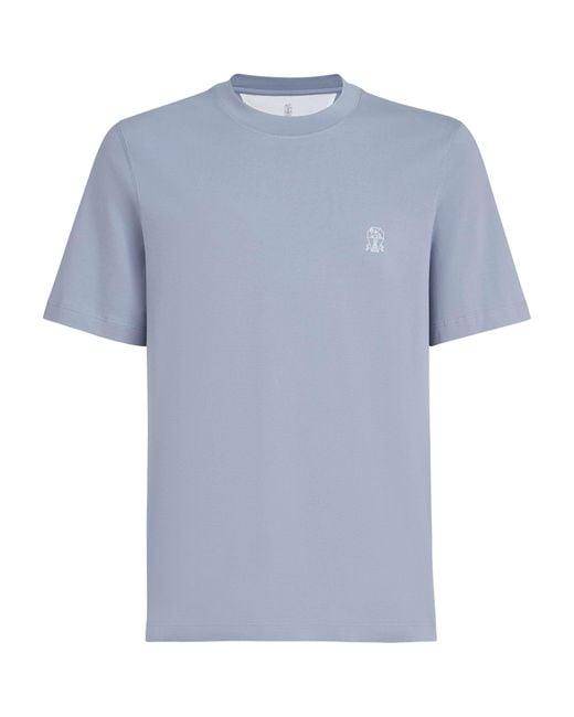 Brunello Cucinelli Blue Cotton-Jersey Logo T-Shirt for men
