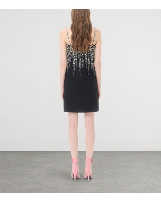 Valentino Black Virgin Wool-Silk Embellished Mini Dress