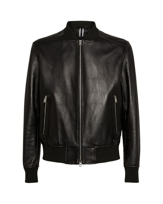 BOSS by HUGO BOSS Leather Bomber Jacket in Black for Men - Lyst