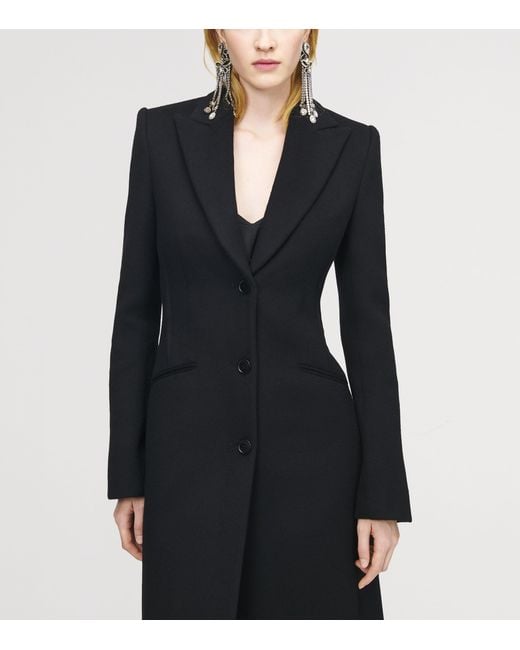 McQueen Black Wool Single-Breasted Coat