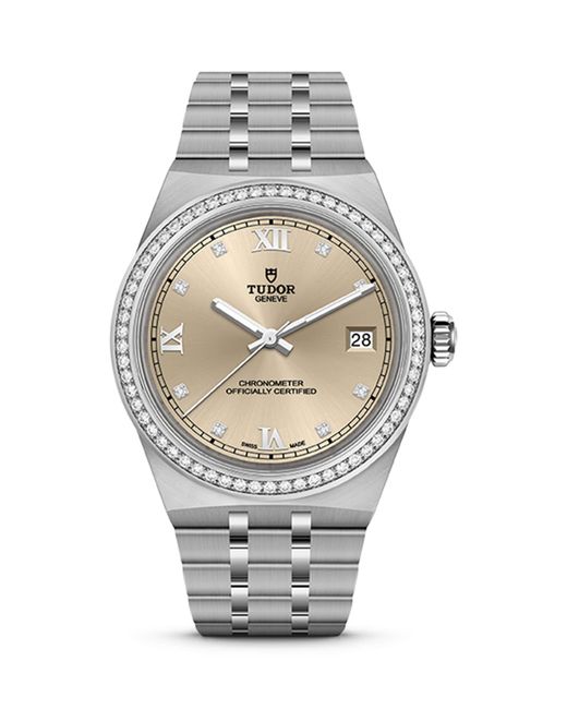 Tudor Metallic Royal Stainless Steel And Diamond Watch