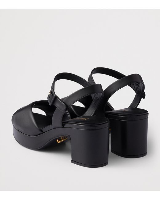 Prada Black Leather Padded Heeled Sandals 65