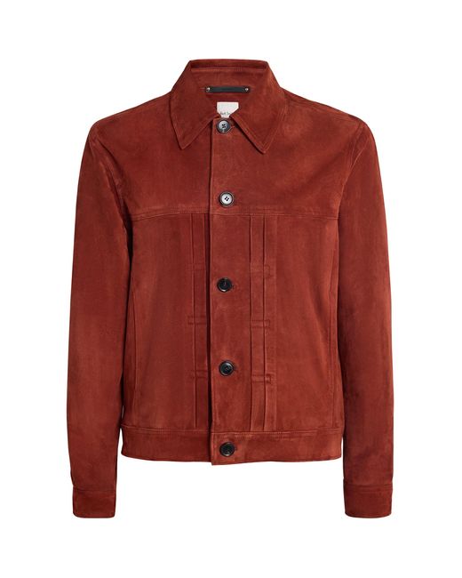 Paul Smith Red Suede Pleated Trucker Jacket for men