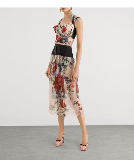 Dolce & Gabbana Red Floral Print Corset Top