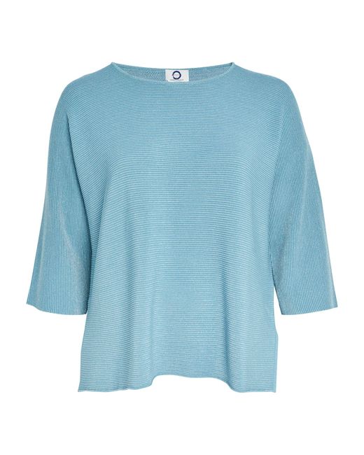 Marina Rinaldi Blue Ribbed Crepe Sweater