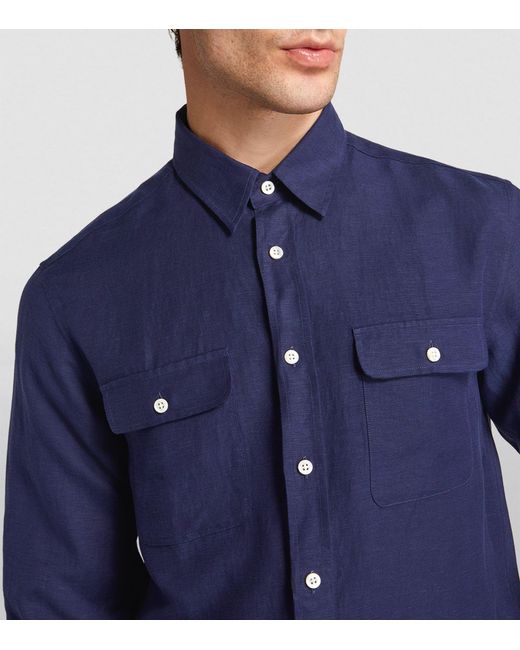 Ralph Lauren Purple Label Blue Silk-linen Shirt for men
