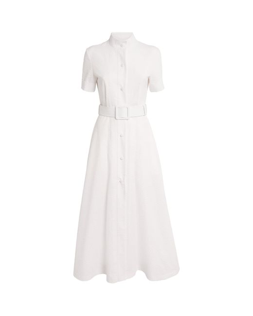 Nomadissem White Seersucker Cotton Midi Dress